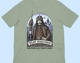 Vlad’s Stakehouse Mythology Shirt - Vlad the Impaler Dracula Graphic Tee - Dark Humor Gothic BBQ Unisex Tee