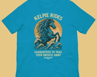 Camiseta de advertencia Kelpie – Camiseta del caballo de agua del folclore escocés