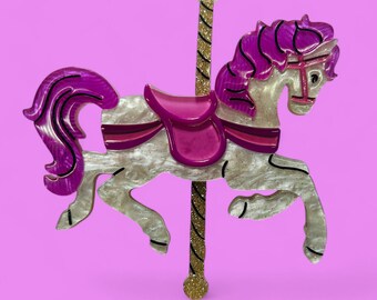 LIPSTICK & CHROME x MAKOKOT - Funfair Carousel Pink Horse Acrylic Brooch + Earrings