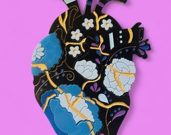 ANATOMICAL HEARTS Collection - Japanese Kintsugi Heart Acrylic Brooch (Three colours available)