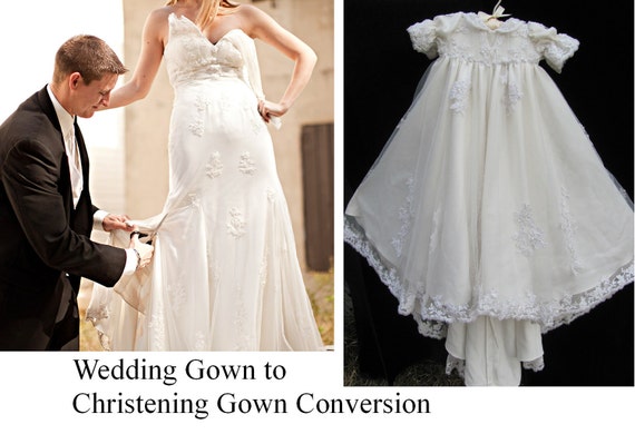 wedding dress made into baptism gown