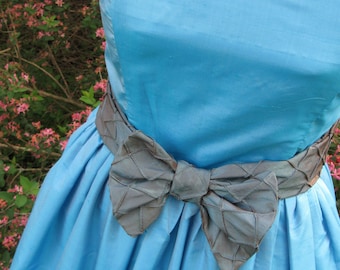 Flirty Blue Brown Dress Dupioni Silk and Taffeta