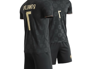Men’s Black Soccer Jersey Set – Number 7 Legend Fan Style, Custom Name & Number Soccer Uniform