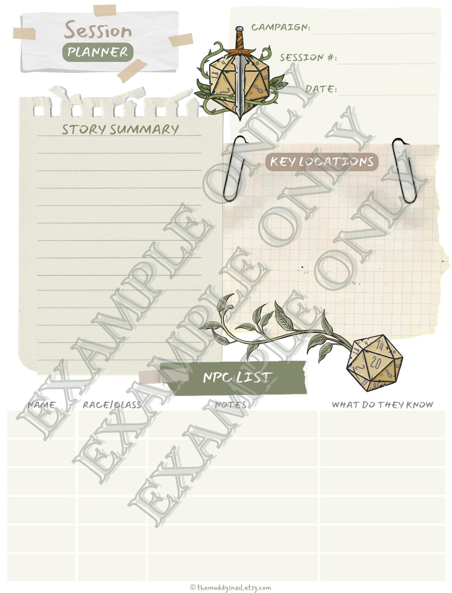 Dnd One Shot or Campaign Session Planner Template - Cottagecore ...