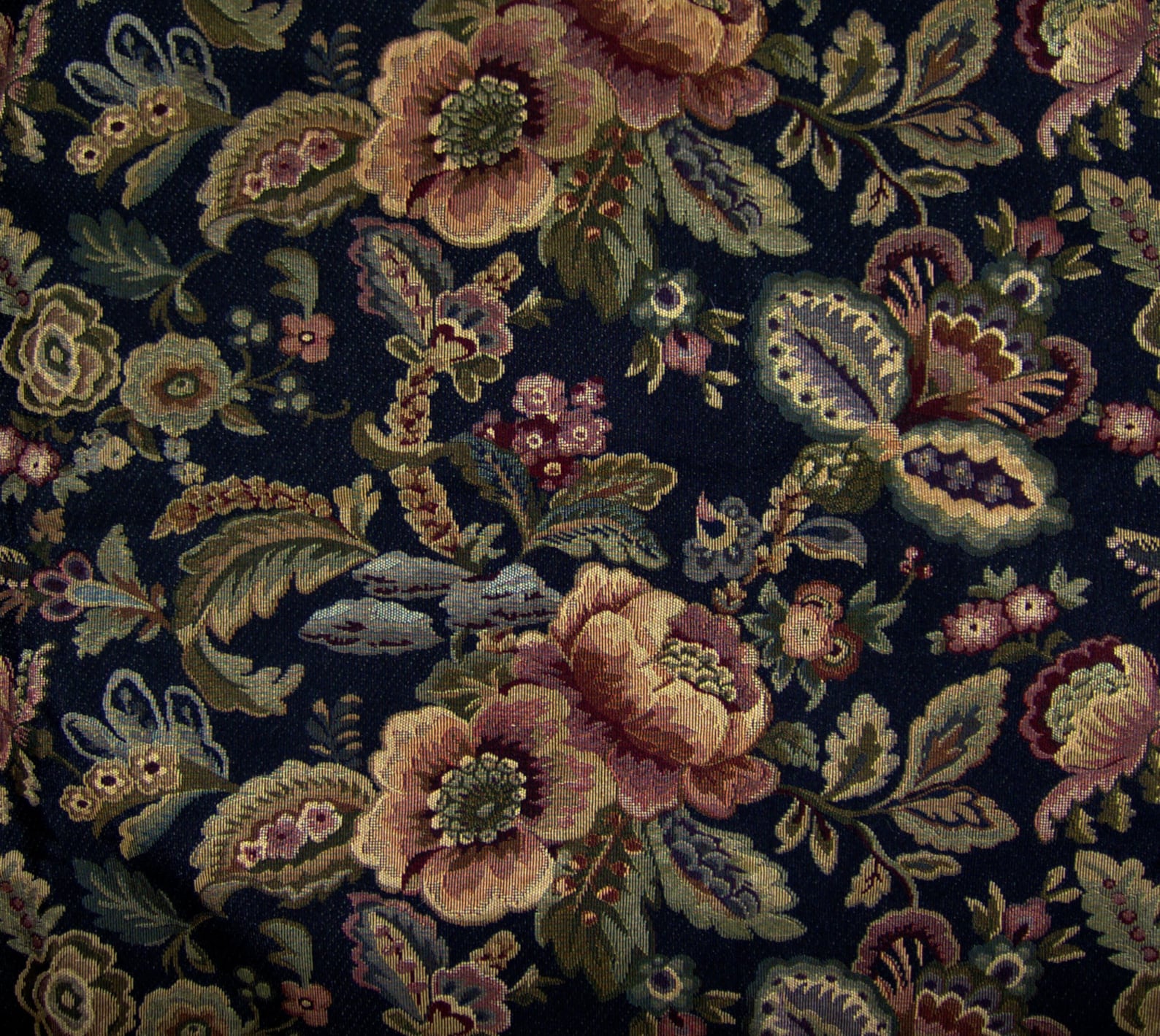 Vintage Floral Tapestry Fabric Home Dec Upholstery Woven Black Etsy 