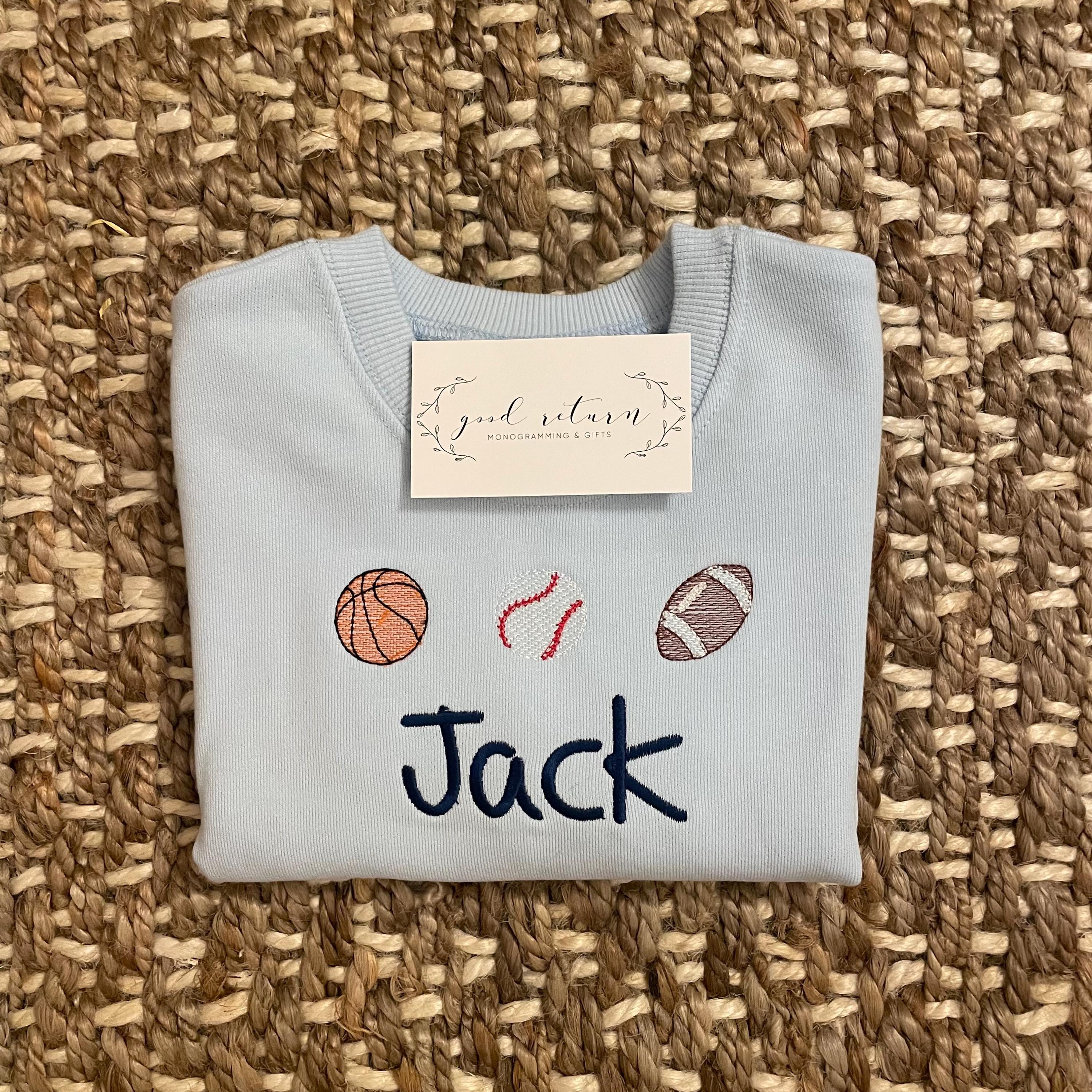 Personalized Monogrammed Sports Sweatshirt, Football, Baseball, Basketball, Tennis, Golf, Soccer Sweatshirt
