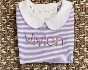 Monogrammed Personalized Lilac Lavender Tulip Spring Easter Dress
