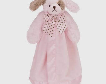 Personalized Monogrammed Animal Lovey for Baby Pink Puppy Dog Lovie