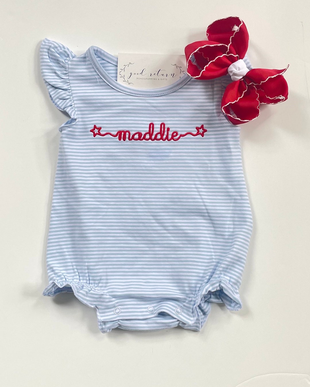Summer Baby Girl Sunsuits, USA Baby Outfits, Monogrammed Baby Outfits