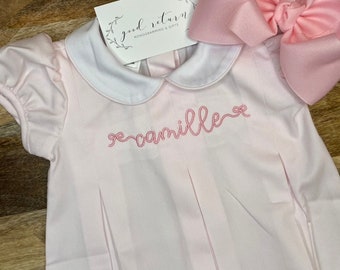 Pink monogrammed pleated dress, Custom Easter, Big Sister, Birthday