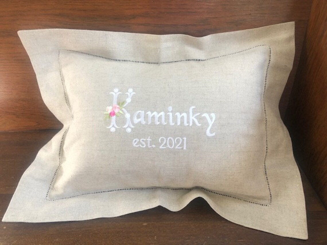 Monogrammed Linen Hemstitched Pillow Etsy