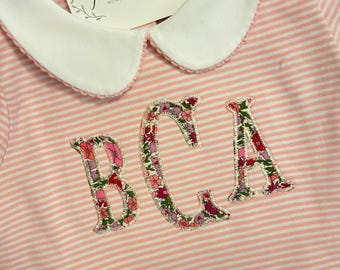 Personalized Easter Spring Liberty of London Applique Dress, Custom Girls Outfit, Monogrammed Pink Dress