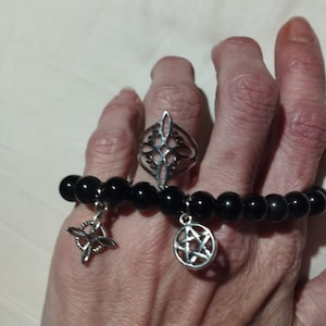 Magical and protective bracelet of high-quality black OBSIDIAN with golden sparkles, with Tetragrammaton amulets and the Medal of Saint Michael the Archangel