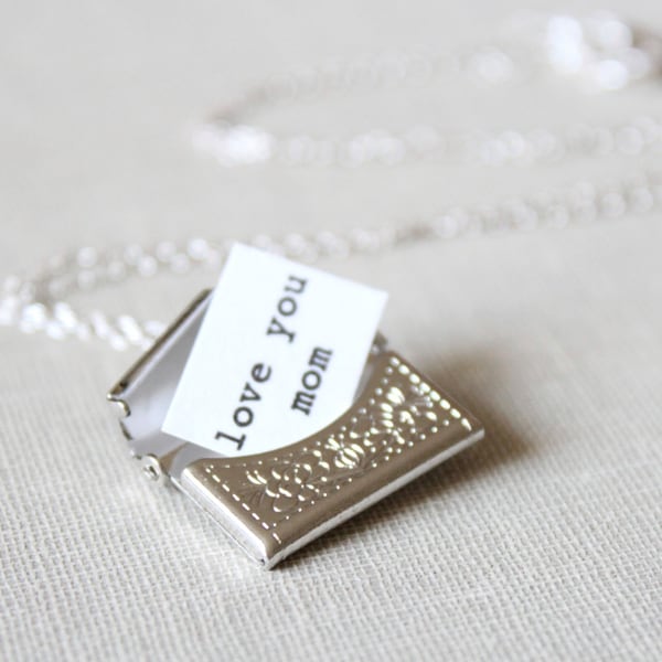 Silver Envelope Necklace with Secret Message - Silver Locket For Mother's Day