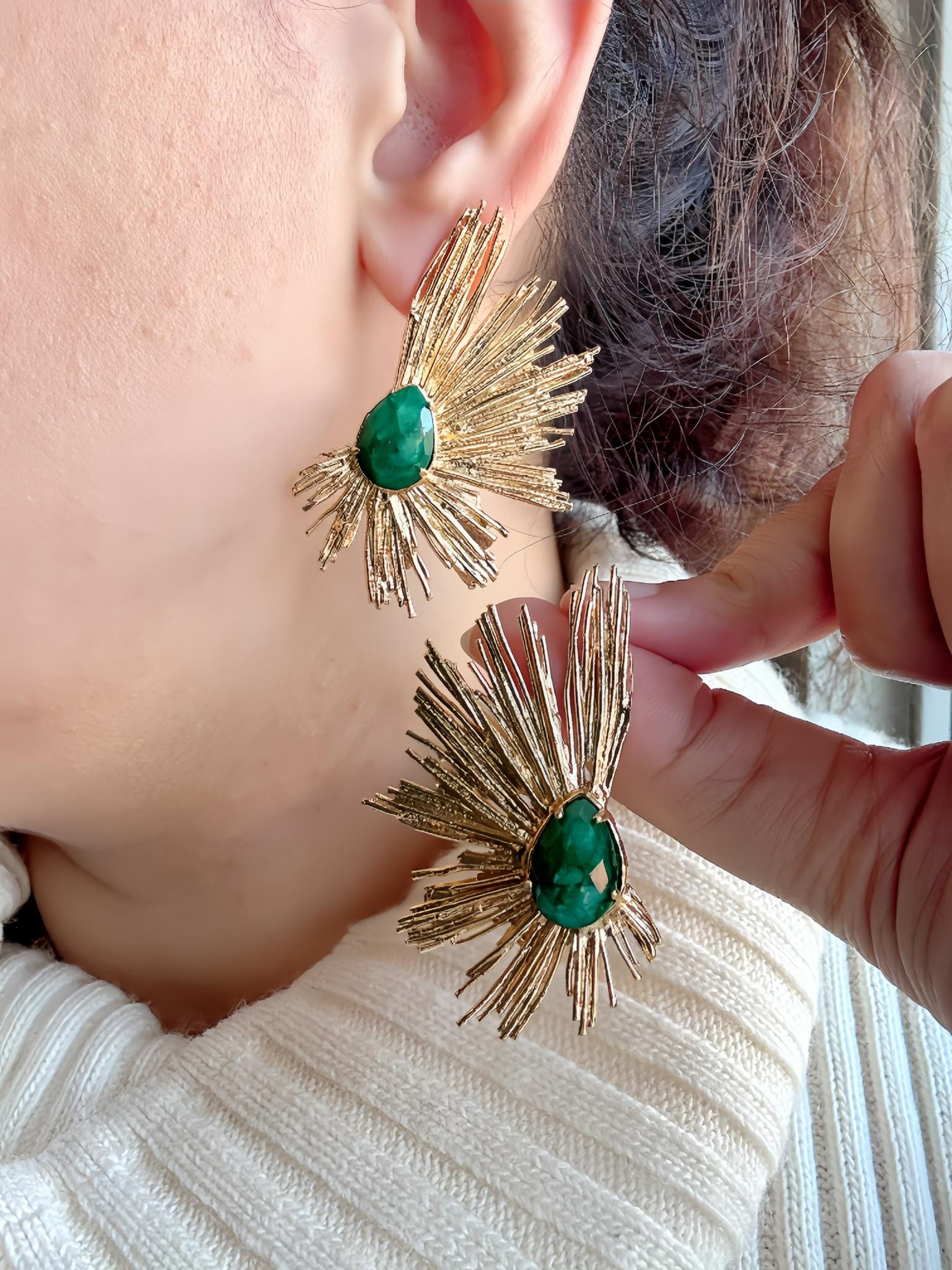 アールデコ ルート エメラルド＆ルビー イヤリング：ハンドメイド