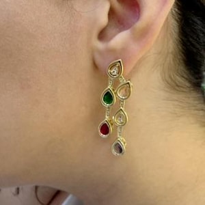 Multi Stone Dangle Stud Earrings, Colorful Genuine Gemstones, Delicate Jewelry for Women, Perfect Birthday or Gift for Her