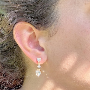 Heart Colorfull 6 Pcs Earrings Set, Gold CZ Dangle & Hoop Earrings for Multiple Piercings, Sparkly Everyday Dainty Jewelry Gift for Her