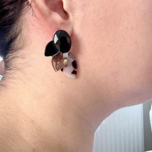 Leopardenblatt Ohrringe, Schwarz und Gold Große Statement Schmuck, Trendy Modernes Design Ohrringe für Frauen, Perfektes Geschenk für Mode-Liebhaber