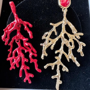 Coral Earrings Stud Dangle, Vintage Red Coral in Gold Plate, Summer Sea Jewelry for Women, Perfect Gift for Her