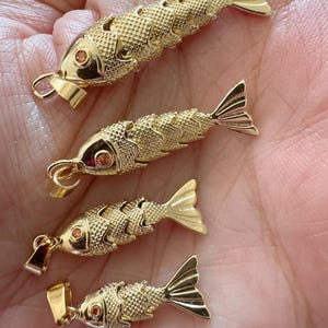 Fish Charm Necklace Movable 3D Articulated Pave Pendant for Women, Everyday Wear, Sea Lover Gift