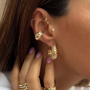 Golden Snake hoop Earrings and Ear cuff, Vintage Gold Plated Animal Jewelry, Hypoallergenic Sterling Silver, Unique Gift for Her