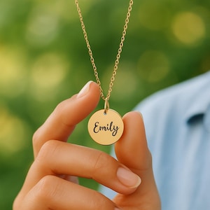 Personalized Engraved Necklace, Custom Engraving Coin Pendant, Disc Custom Name Necklace for Women, Jewelry Birthday Gift for Mom