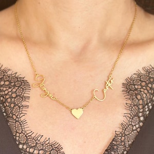 2 Names Necklace with Heart, Personalized Couple Names Necklace, Name Necklace Gift for Mom, Two Name Necklace, Gift for Wife, Mom of Two