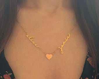 Two Name Handwriting Necklace, Twin Gift, Personalized Jewelry, Custom Name Necklace, Personalized Gifts, Baby Shower, Mother's day Gift mom