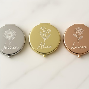 Personalized Compact Mirror,Gifts for Bridesmaid Proposal & Best Friend&#39;s Birthday,Custom Gift for Women,Birth Flower Pocket Mirror for Her