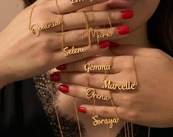 Collar con nombre personalizado, collar con nombre chapado en oro de 18 quilates, collar con nombre personalizado, regalo de cumpleaños para ella, regalo del Día de la Madre, regalo para mamá.