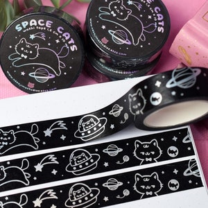 Kawaii Holographic Washi Tape Space Cat • Holo Foil • Washi Tape crafts • Bujo Stationery • Planner Notebook Washi