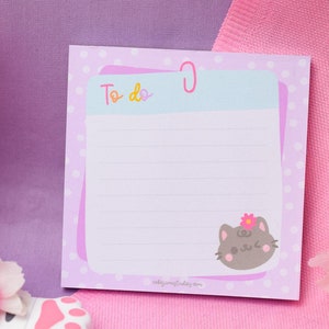 Kawaii Spring Cats Memo Pad • tear off memo pad • paper note pad, cute memo pad • kawaii stationery violet notepad