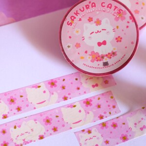 Washi Tape Kawaii Sakura Katzen • Goldfolie • Washi Tape Basteln • Bujo Briefpapier • Planer Notizbuch Washi