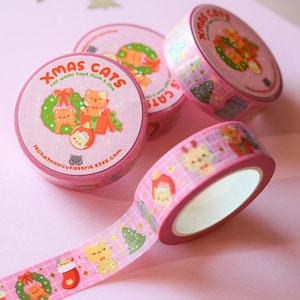 Washi Tape Kawaii XMas Cat • Gold Foil • Washi Tape crafts • Bujo Stationery • Planner Notebook Washi