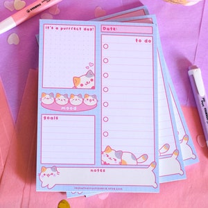 Kawaii A5 Daily Plan Bob the Cat • Tear off memo • Notepad padpaper, cute memo • Notepads Kawaii stationery