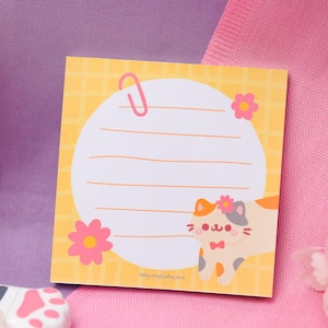 Kawaii Spring Cats Memo Pad • tear off memo pad • paper note pad, cute memo pad • kawaii stationery Yellow notepad