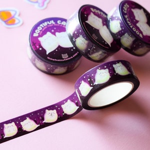 Washi Tape Kawaii Bootiful Cats • Silver Foil • Washi Tape crafts • Bujo Stationery • Planner Notebook Washi