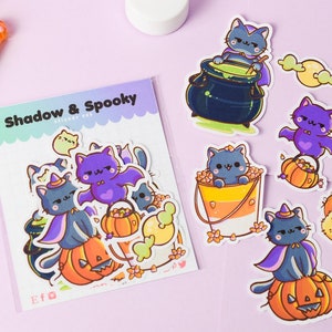Kawaii Sticker Set Cat Halloween Shadow & Spooky • Candy Stickers • Kawaii Bujo Stationery • Kawaii planner notebook stickers