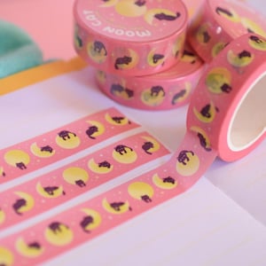 Washi Tape Kawaii Moon Cat • Washi Tape crafts • Bujo Stationery • Planner Notebook Washi