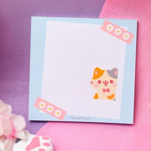 Kawaii Spring Cats Memo Pad • tear off memo pad • paper note pad, cute memo pad • kawaii stationery Light Blue notepad