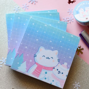 Kawaii Winter Cats Memo Pad • tear away memo • padpaper note pad, cute memo • christmas block notes kawaii stationery