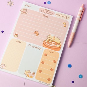 Kawaii A5 Daily Plan Pasty the Cat • Tear off memo • Notepad padpaper, cute memo • Notepads Kawaii stationery