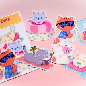 Kawaii Sticker Set Summer Cats • Cute Stickers • Kawaii Stationery • Cute planner stickers bujo