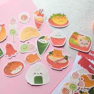Kawaii Sticker Set Sushi +Love • Food Stickers • Kawaii Stationery Bujo • Kawaii planner notebook stickers
