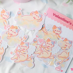 Kawaii Sticker Set Valentine's Bob Cat • Cute Stickers • Kawaii Stationery • Kawaii Planner Stickers
