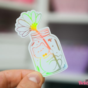 Kawaii Holographic sticker Flower Cat • Cute vinyl sticker • Laptop Sticker waterproof