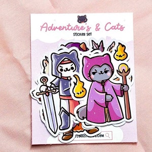 Kawaii Sticker Set Adventures & Cats • Cute GdR stickers • Kawaii Stationery Bujo • Planner cat stickers