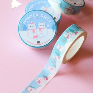 Washi Tape Kawaii Winter Cat • Washi Tape crafts • Bujo Stationery • Planner Notebook Washi