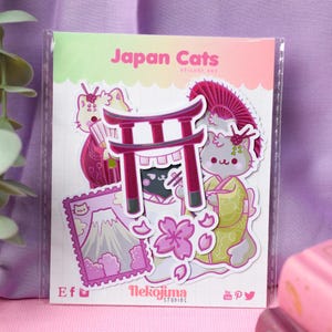 Kawaii Sticker Set Japan Cats • Cute Japanese Stickers • Kawaii Cat Stationery • Kawaii Planner Stickers