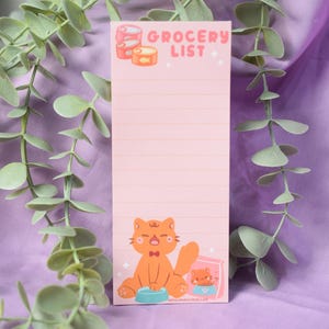Kawaii Memo Grocery List Hungry Cat • Tear-off memo • Padpaper notepad, cute memo • Kawaii stationery